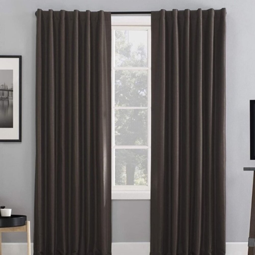 Sun Zero Faux Dupioni Silk Thermal Blackout Back Tab Curtain  50" x 63"  Brown - Picture 16 of 16